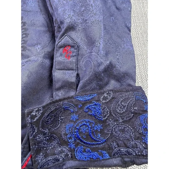 Robert Graham Shirt Mens 2XL Blue Paisley Print‎ Logo Cotton Flip Cuff Button Up - Picture 2 of 6
